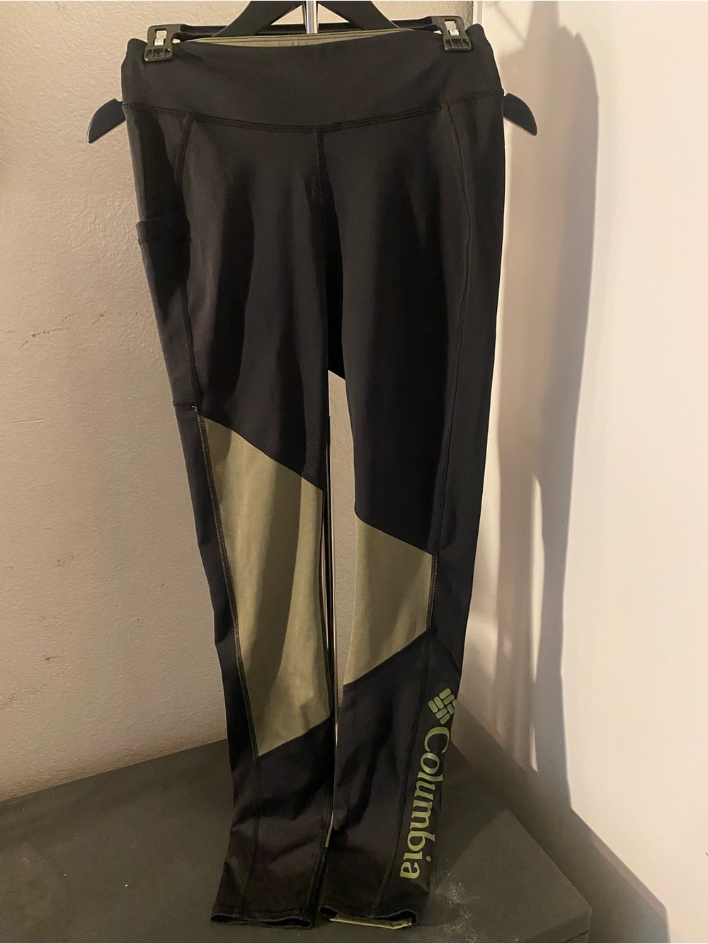Columbia Black Leggings with Olive Panels and Logo
